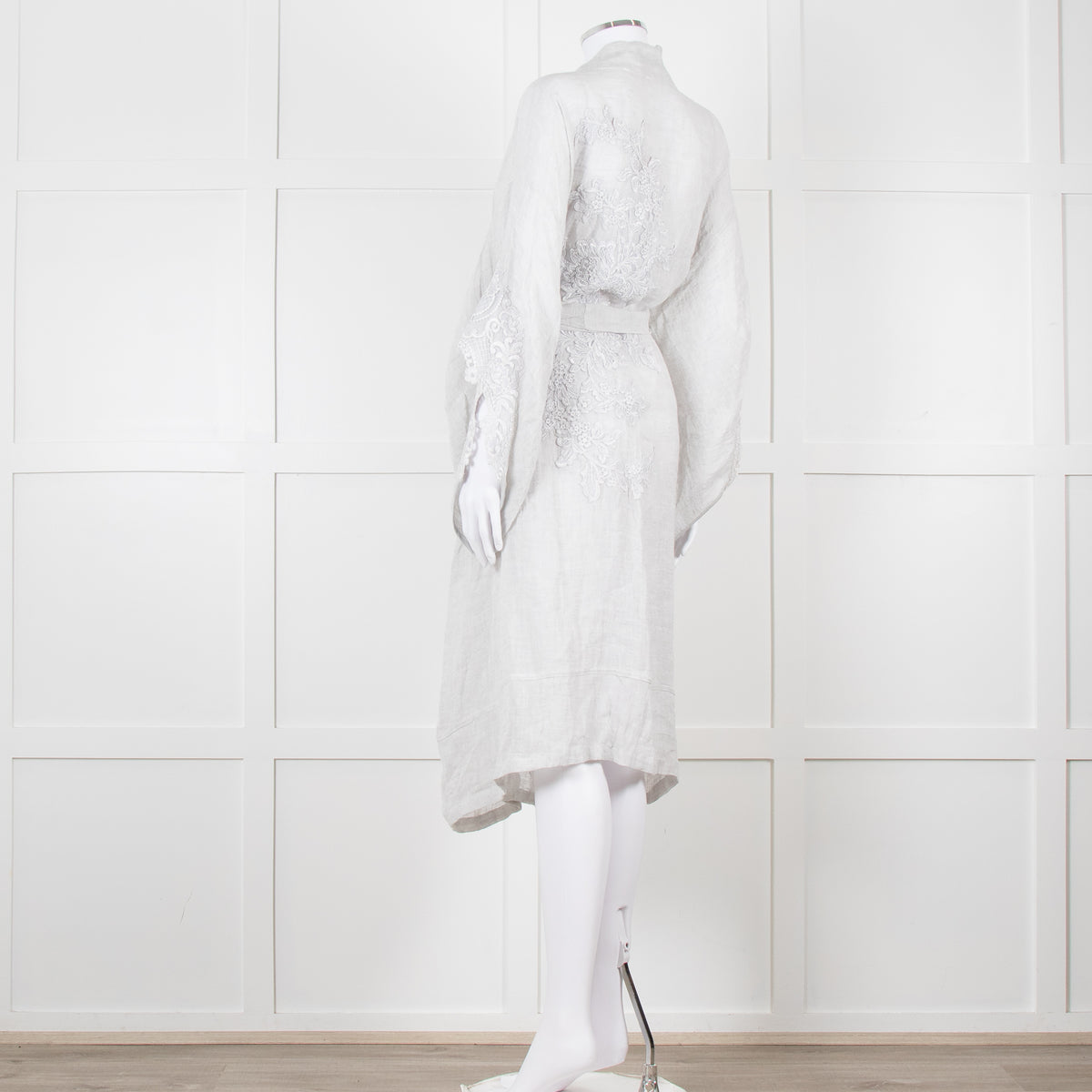 Maurizio Mykonos Grey Lace Tie Waist Duster Coat