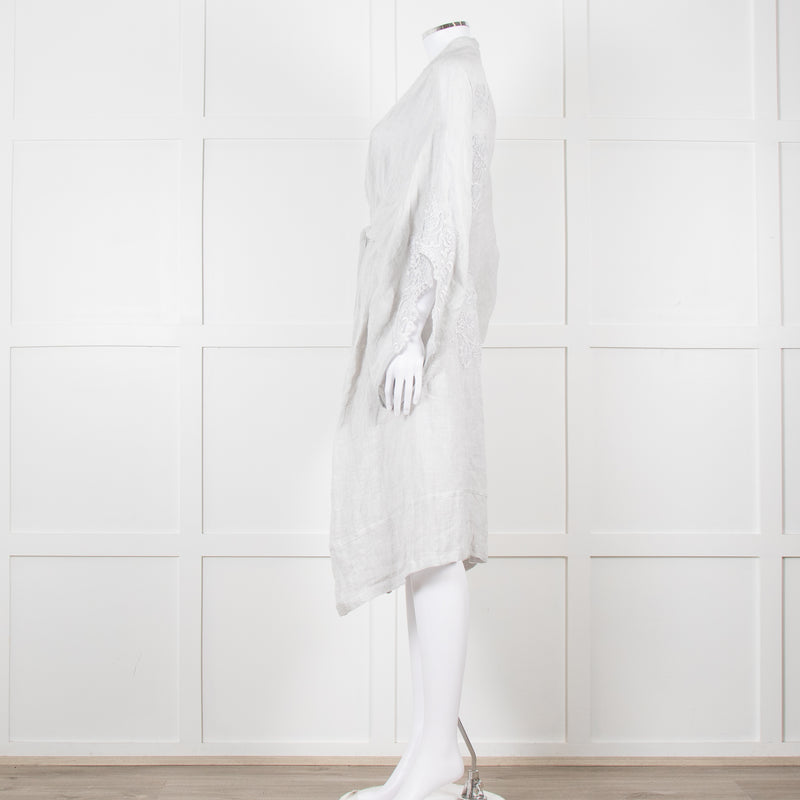 Maurizio Mykonos Grey Lace Tie Waist Duster Coat