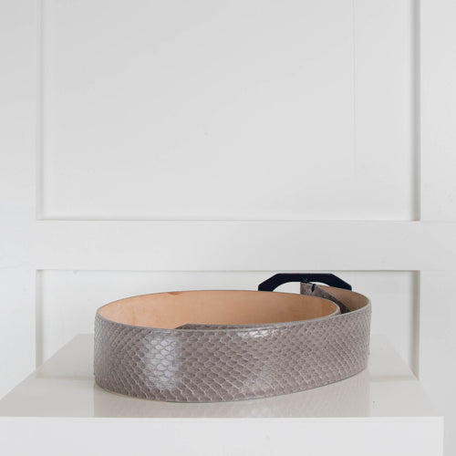 Paul Smith Wide Grey Snake Effect Belt with Blue Buckle