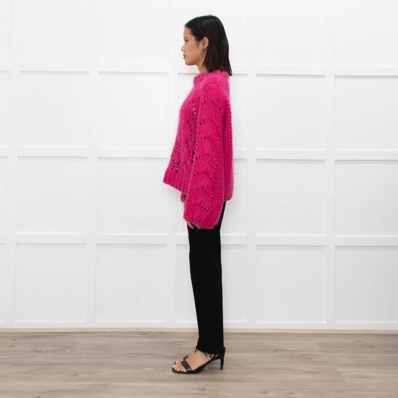 Ganni Pink Mohair Jumper With Holes In Stitching