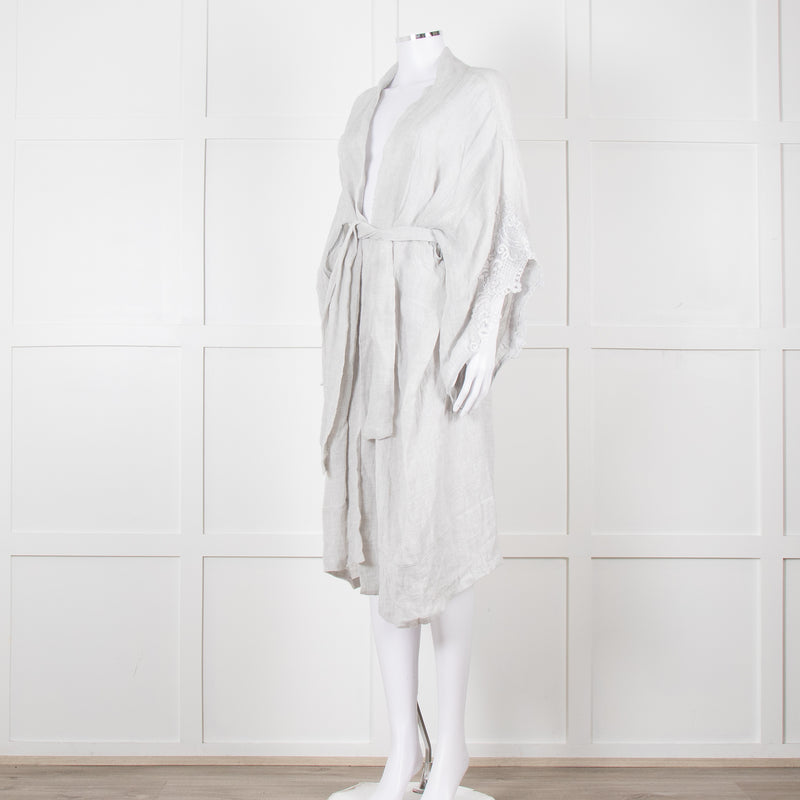 Maurizio Mykonos Grey Lace Tie Waist Duster Coat