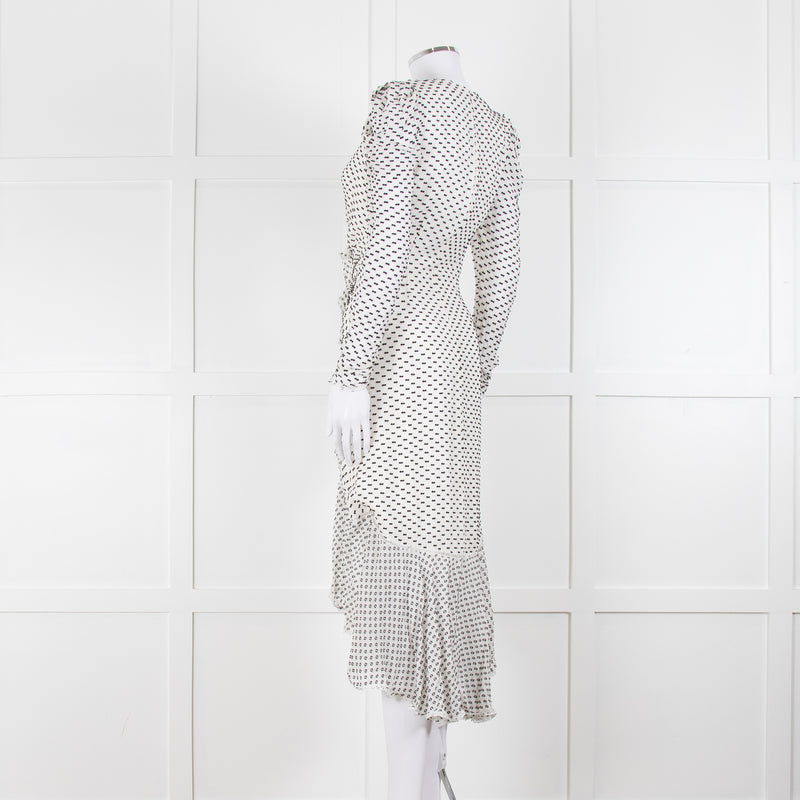 Jonathan Simkhai White Black Ruffle Long Sleeve Dress