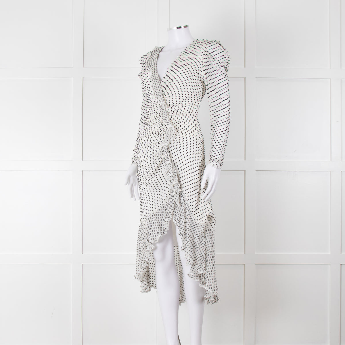 Jonathan Simkhai White Black Ruffle Long Sleeve Dress