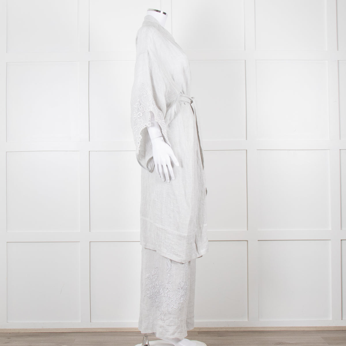 Maurizio Mykonos Grey Lace Tie Waist Duster Coat