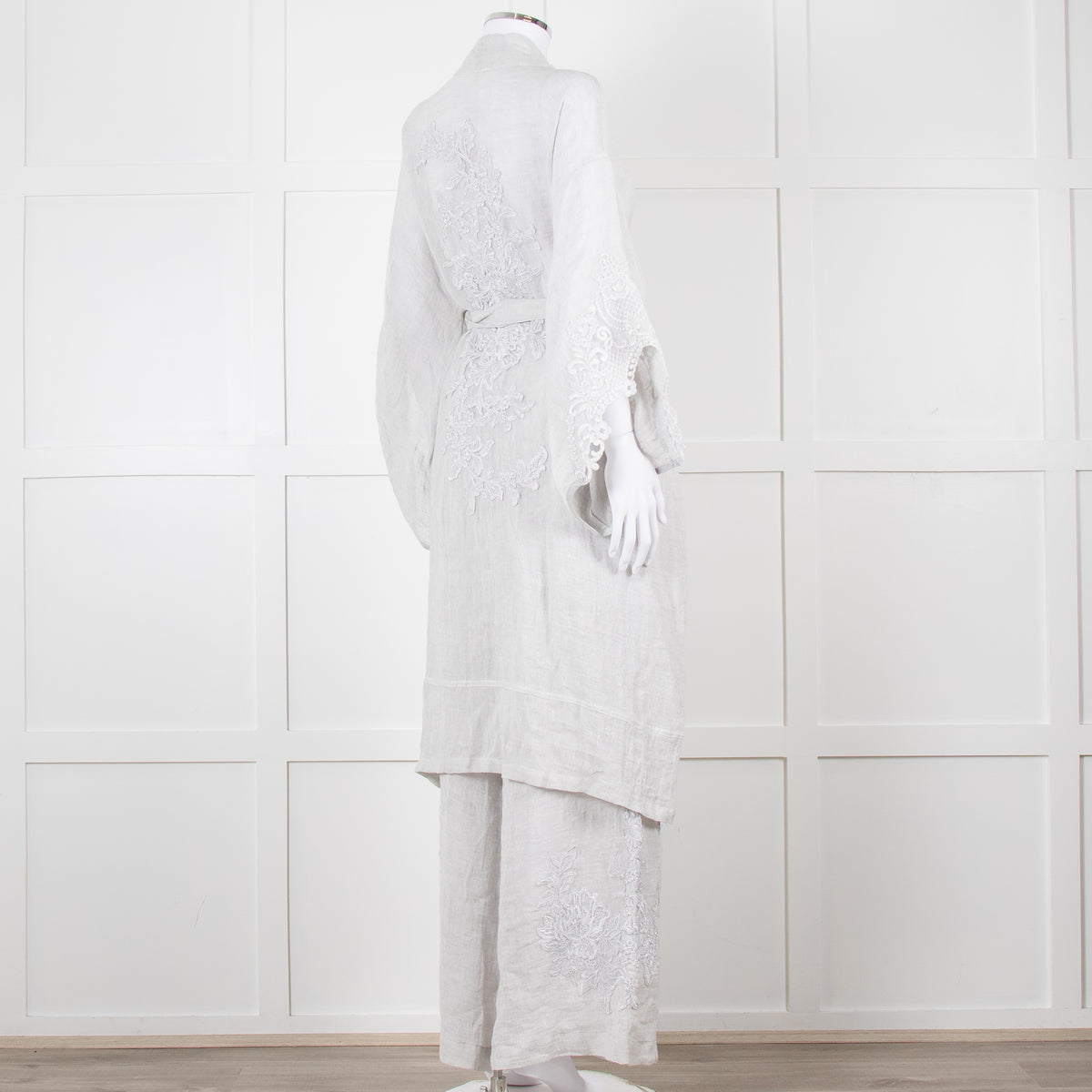 Maurizio Mykonos Grey Lace Tie Waist Duster Coat