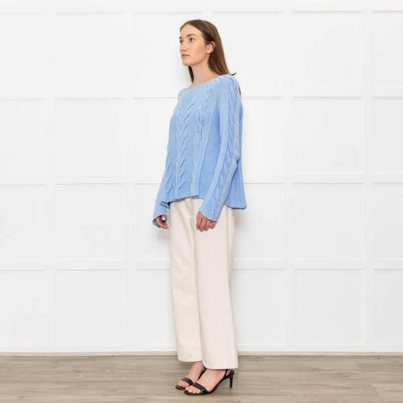 Bamford Pale Blue Cotton Cable Jumper