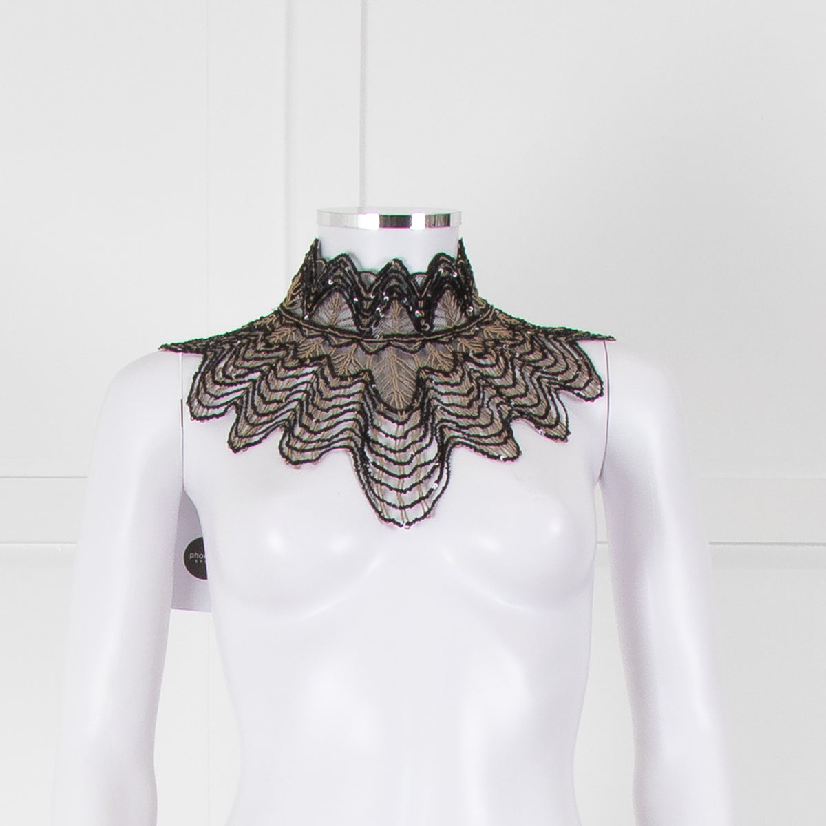 Anne Fontaine Black Embellished Crochet High Collar