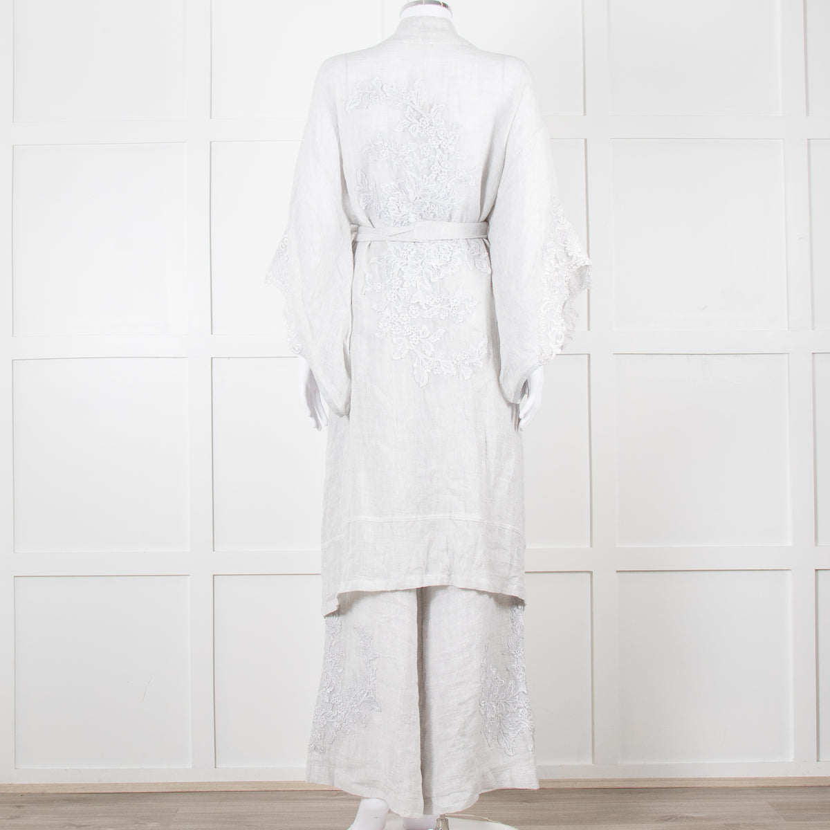 Maurizio Mykonos Grey Lace Tie Waist Duster Coat