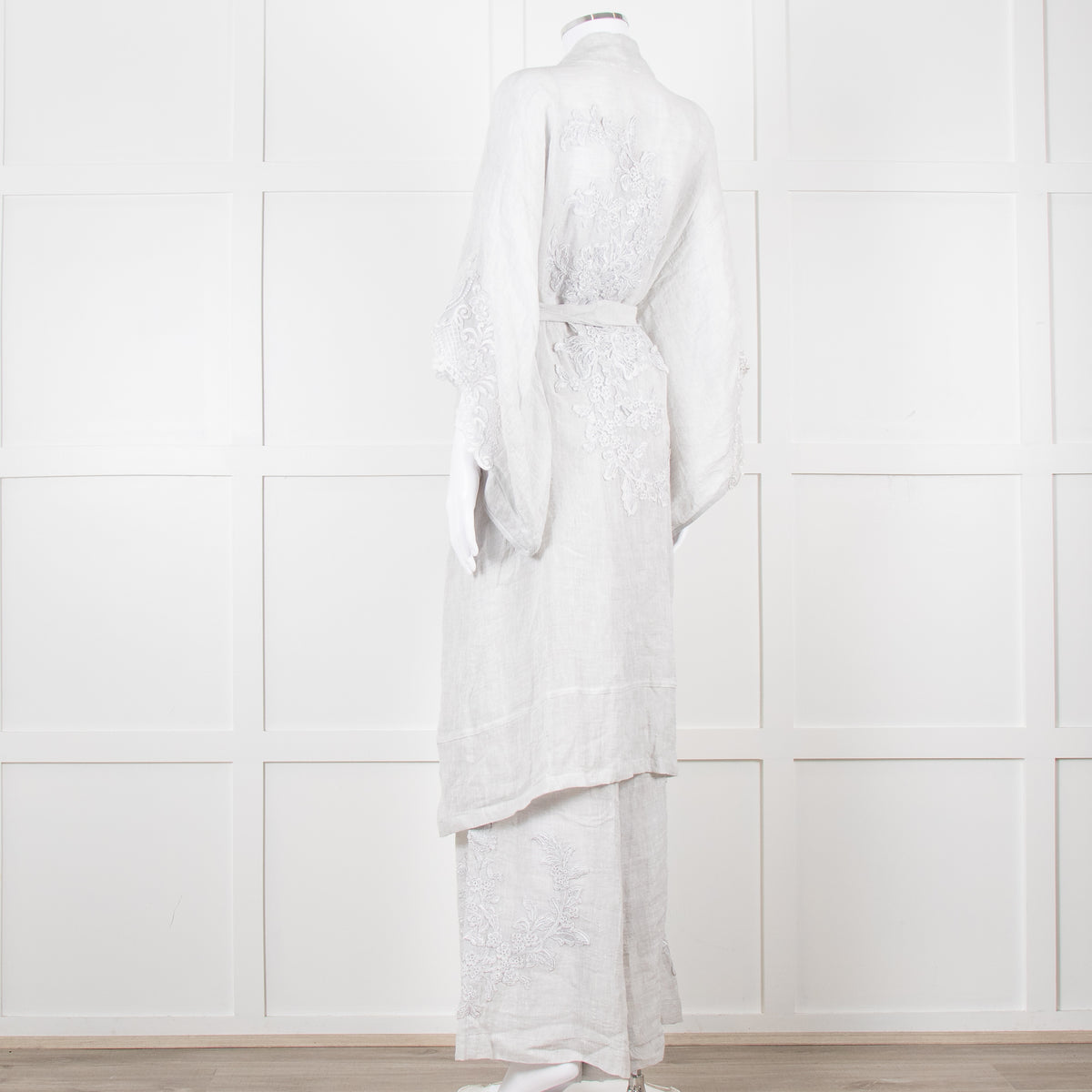 Maurizio Mykonos Grey Lace Tie Waist Duster Coat