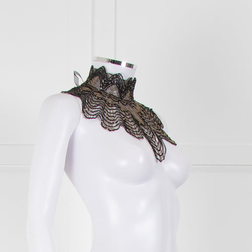 Anne Fontaine Black Embellished Crochet High Collar