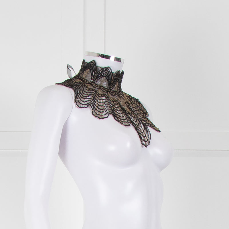 Anne Fontaine Black Embellished Crochet High Collar