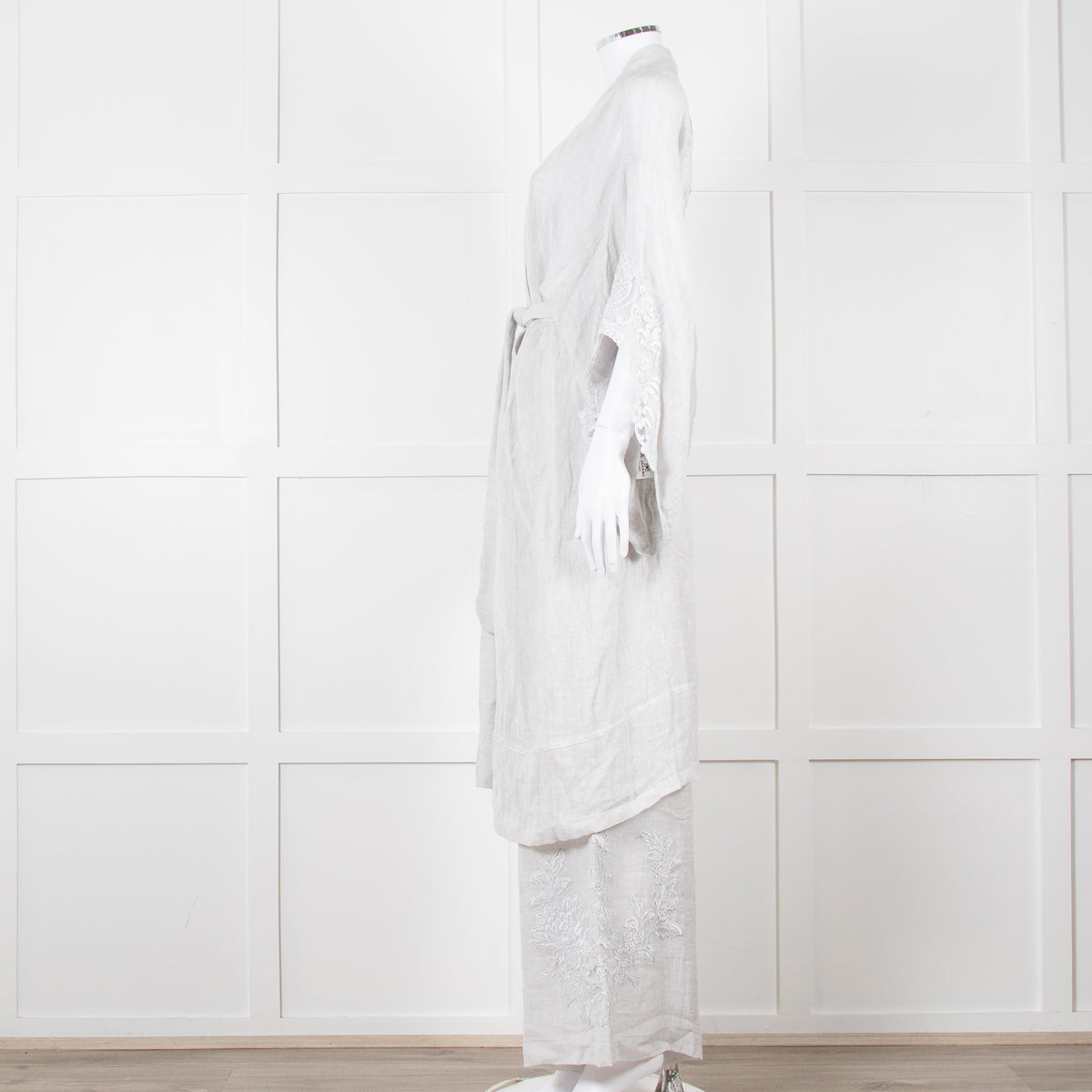 Maurizio Mykonos Grey Lace Tie Waist Duster Coat
