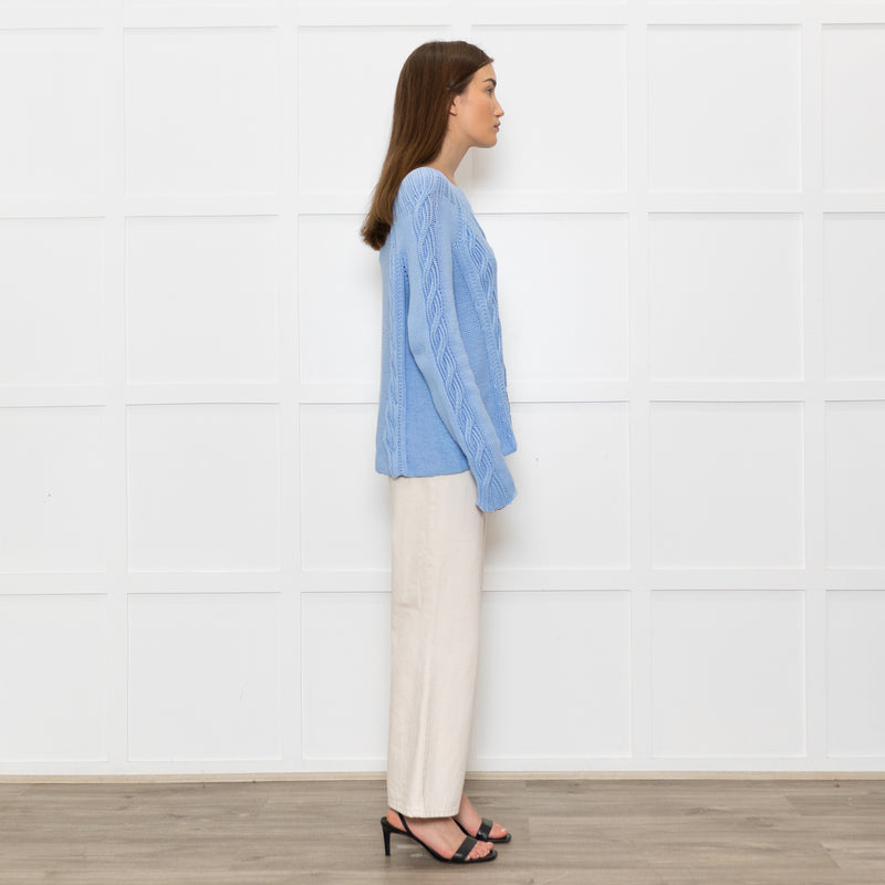 Bamford Pale Blue Cotton Cable Jumper