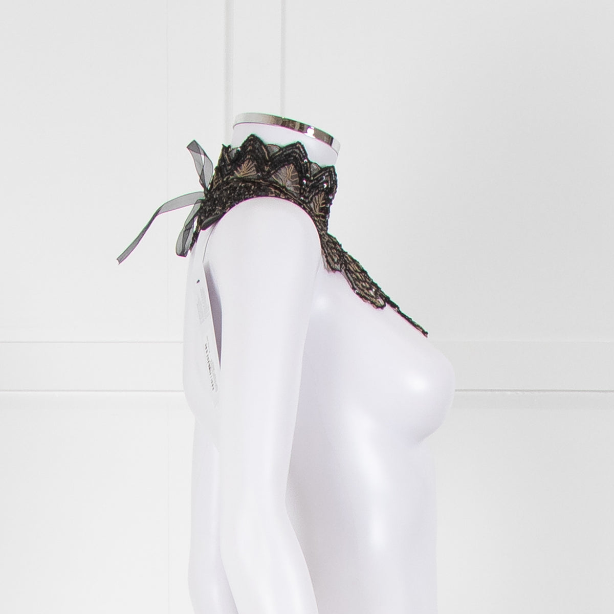 Anne Fontaine Black Embellished Crochet High Collar