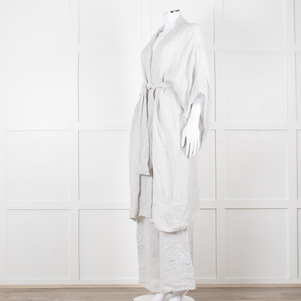 Maurizio Mykonos Grey Lace Tie Waist Duster Coat