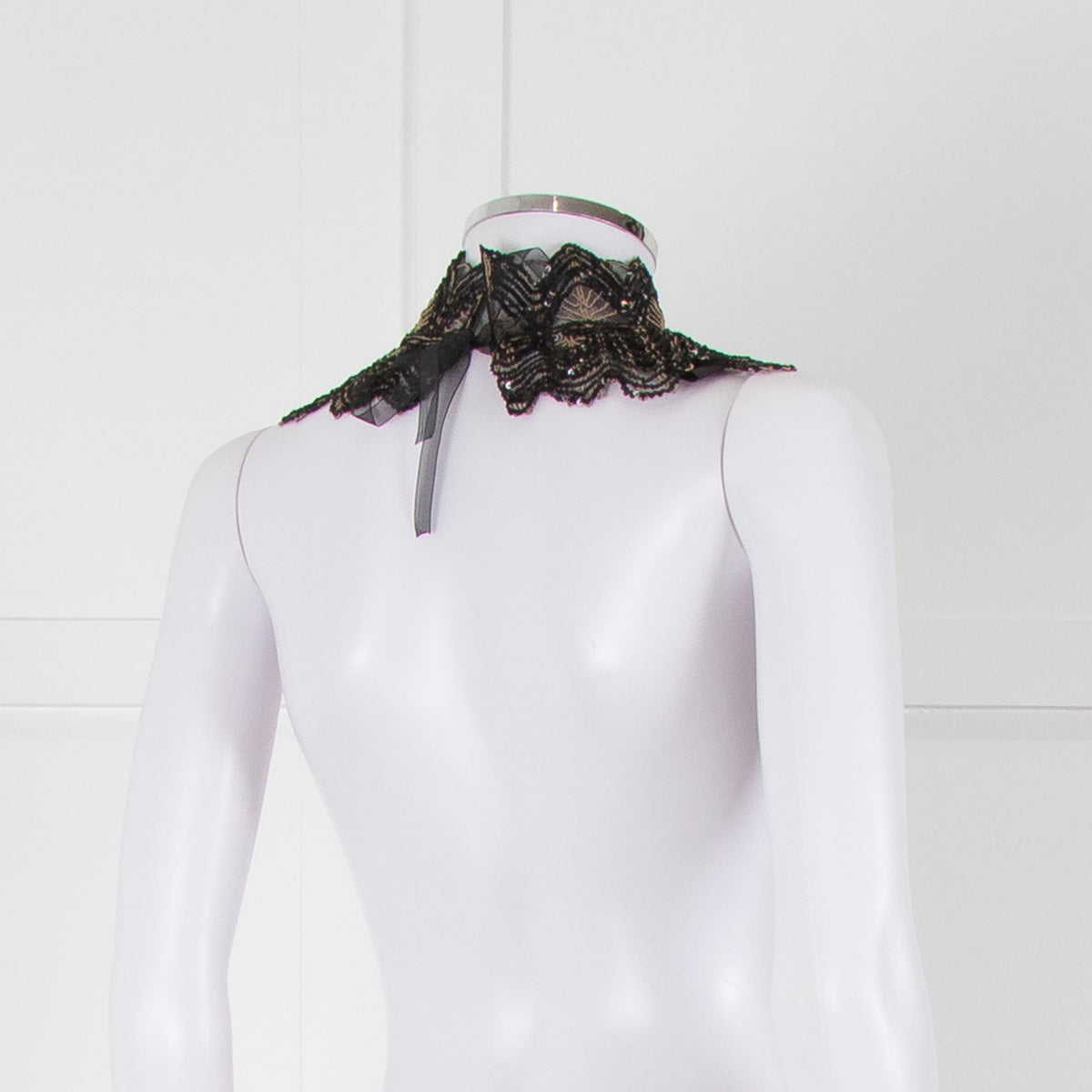 Anne Fontaine Black Embellished Crochet High Collar