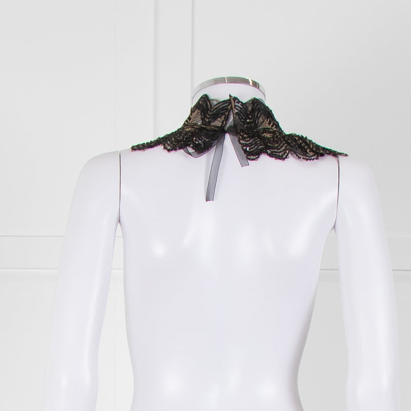 Anne Fontaine Black Embellished Crochet High Collar