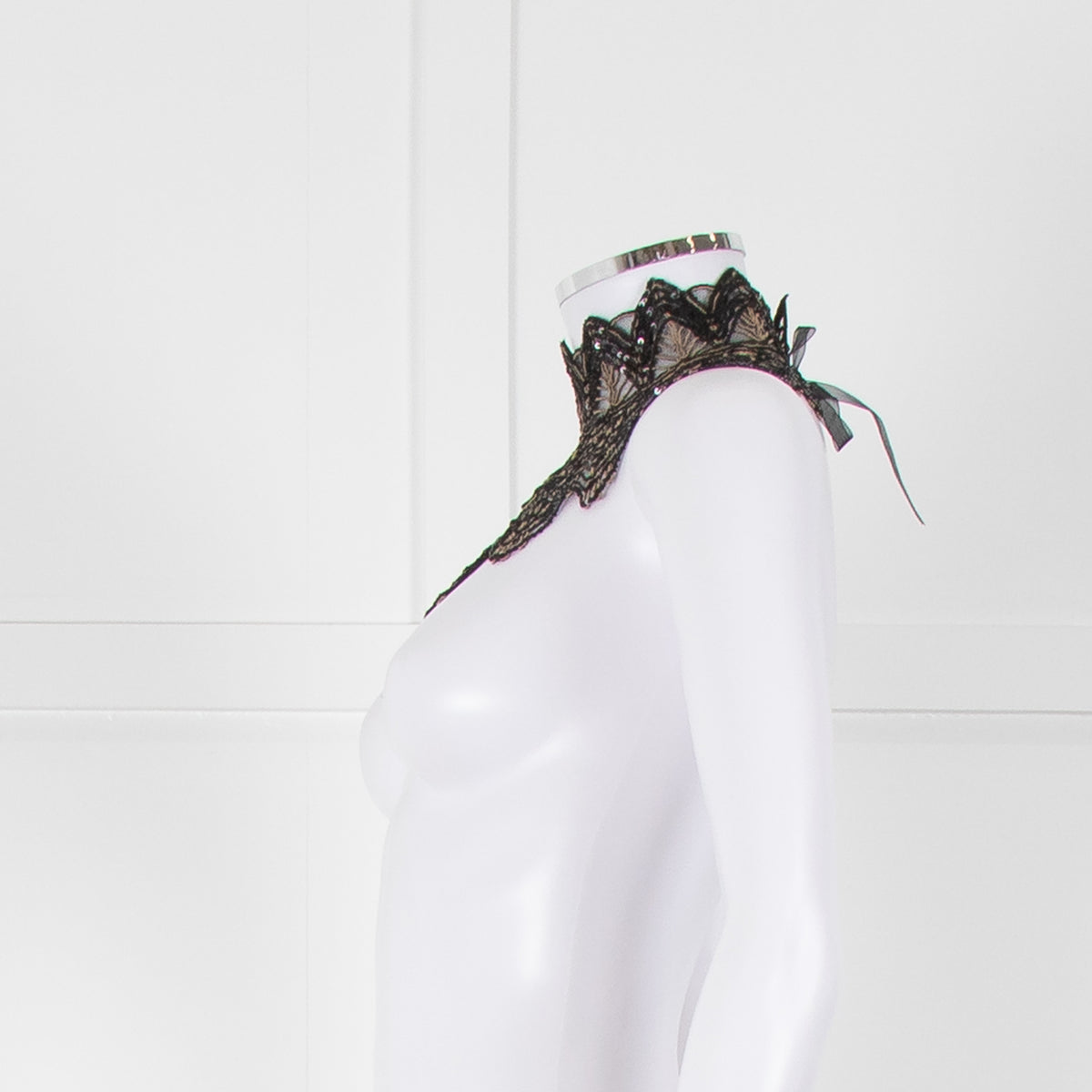 Anne Fontaine Black Embellished Crochet High Collar