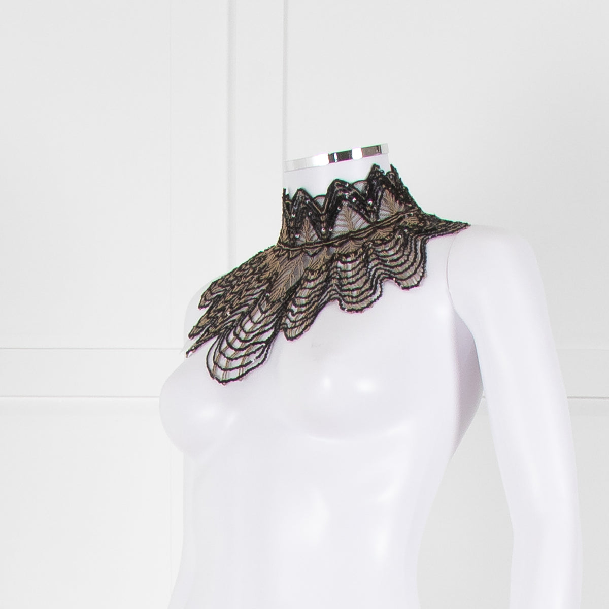 Anne Fontaine Black Embellished Crochet High Collar
