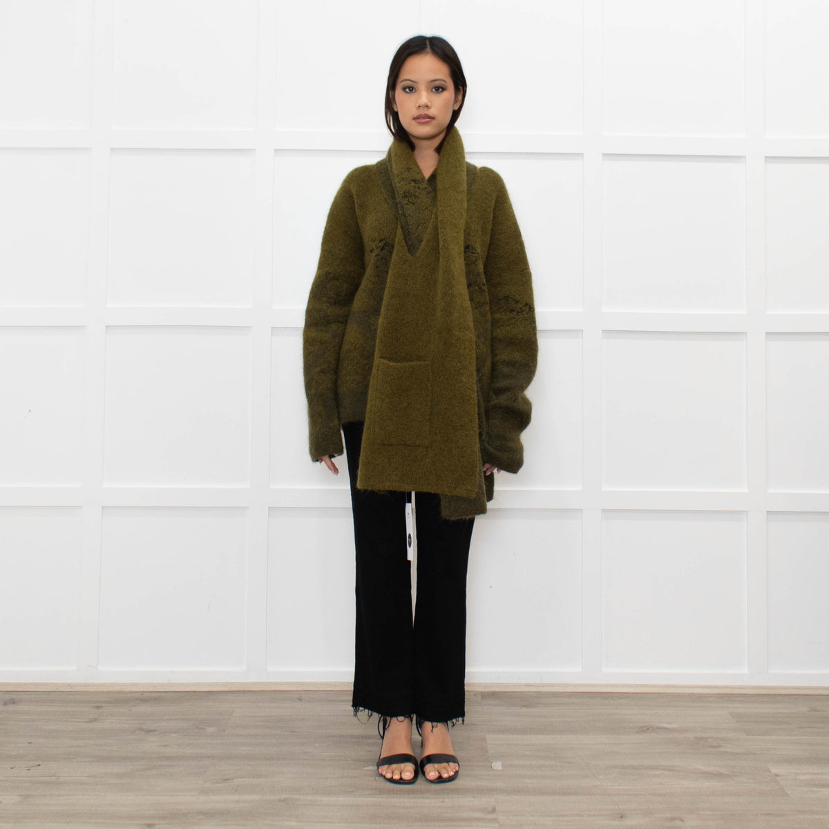 Sarah Pacini Green Mohair Mix Scarf