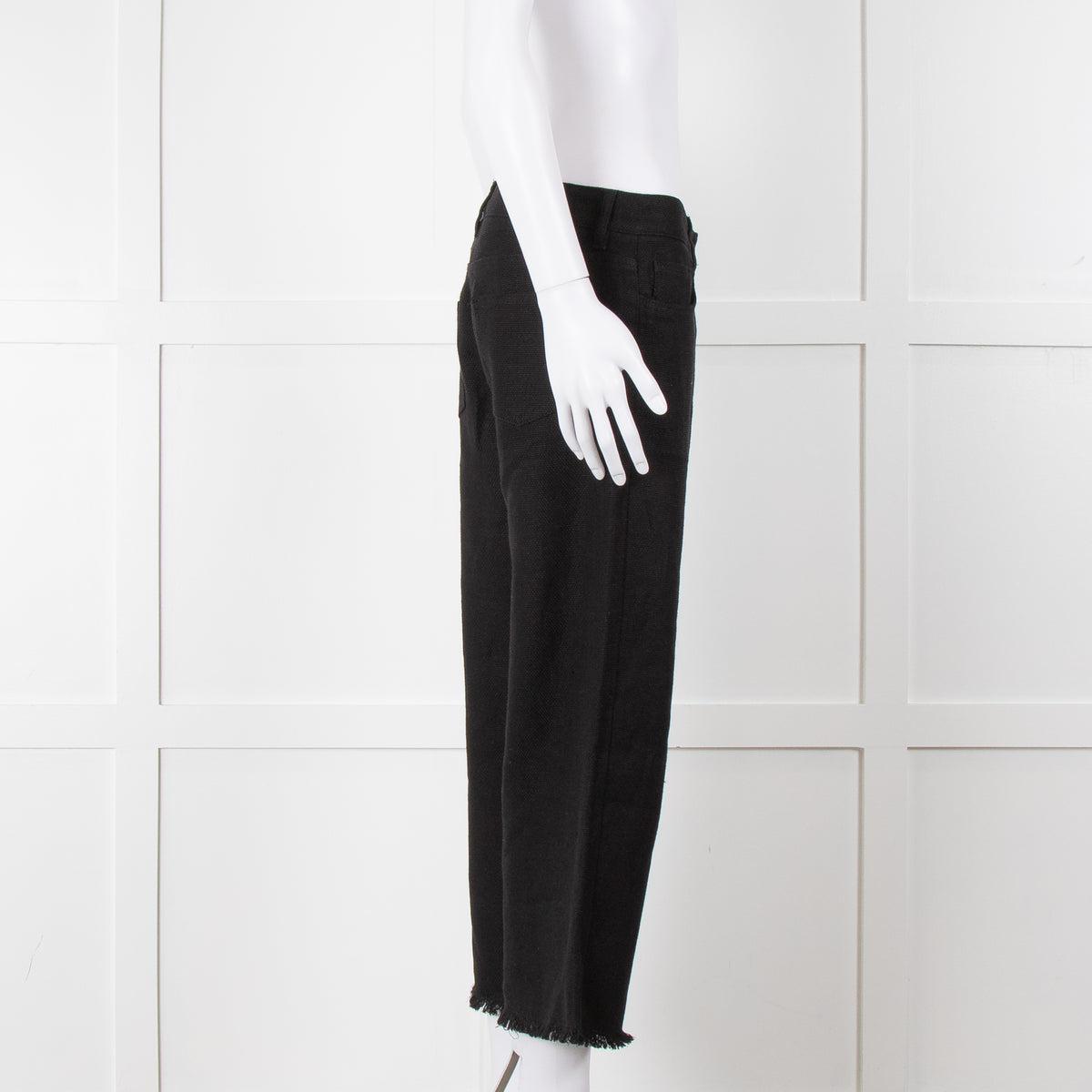 S Max Mara Black Linen Cotton Blend Frayed Hem Trousers