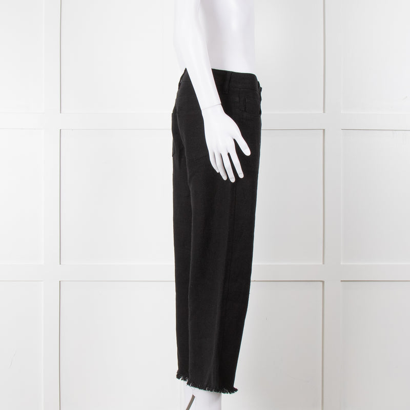 S Max Mara Black Linen Cotton Blend Frayed Hem Trousers