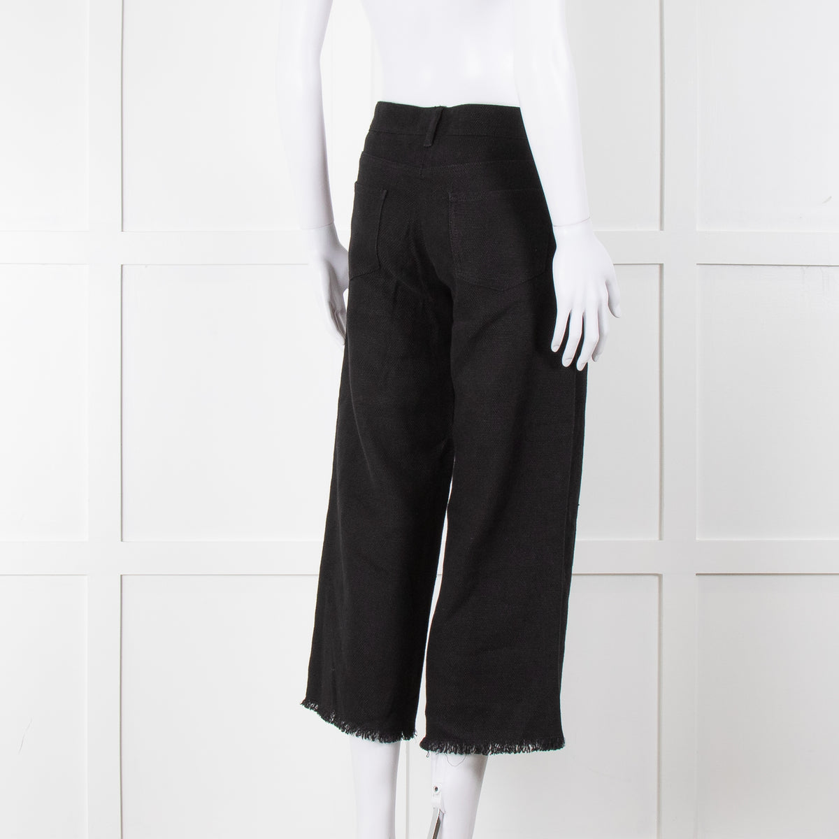 S Max Mara Black Linen Cotton Blend Frayed Hem Trousers