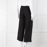 S Max Mara Black Linen Cotton Blend Frayed Hem Trousers