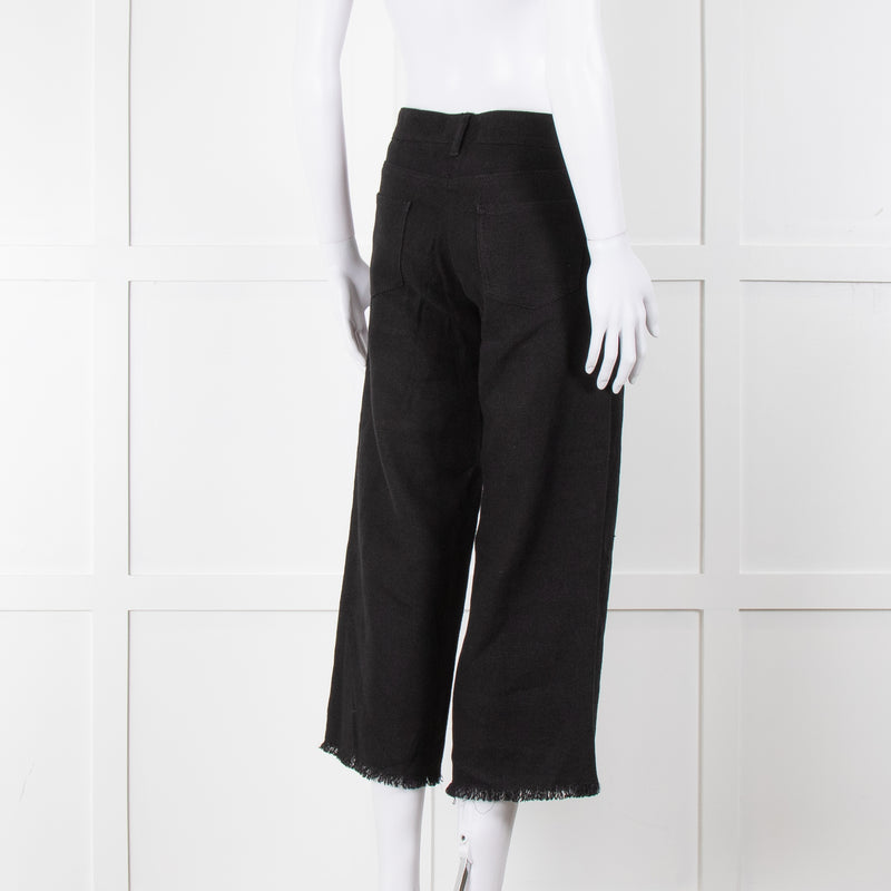 S Max Mara Black Linen Cotton Blend Frayed Hem Trousers