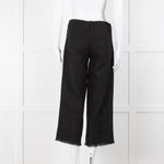 S Max Mara Black Linen Cotton Blend Frayed Hem Trousers