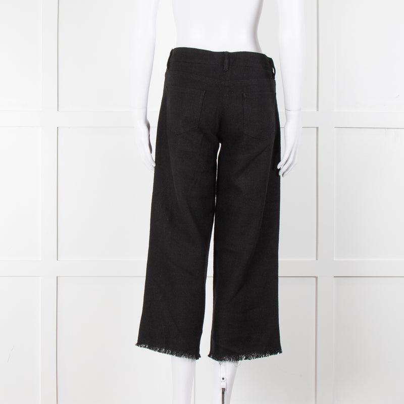 S Max Mara Black Linen Cotton Blend Frayed Hem Trousers
