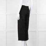 S Max Mara Black Linen Cotton Blend Frayed Hem Trousers