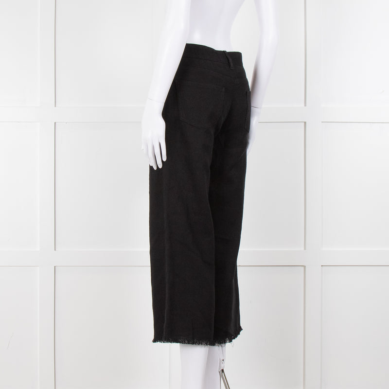 S Max Mara Black Linen Cotton Blend Frayed Hem Trousers