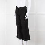 S Max Mara Black Linen Cotton Blend Frayed Hem Trousers