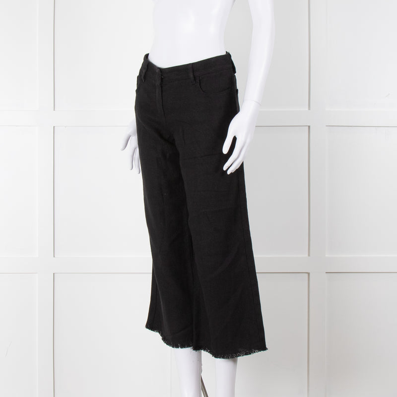 S Max Mara Black Linen Cotton Blend Frayed Hem Trousers