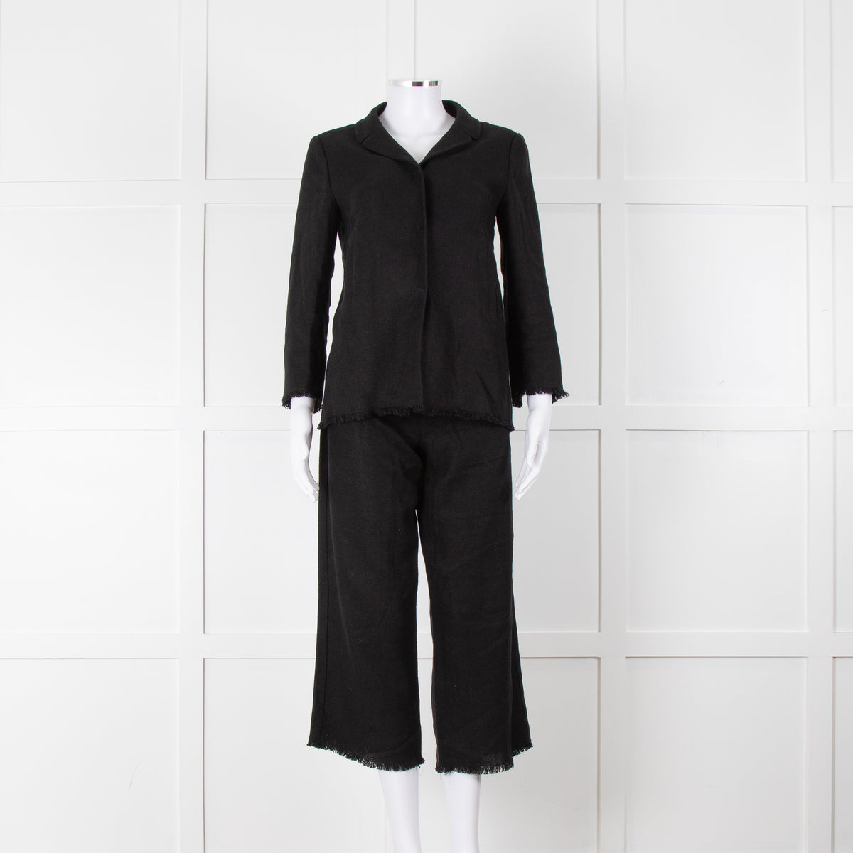 S Max Mara Black Linen Cotton Blend Frayed Edge Jacket