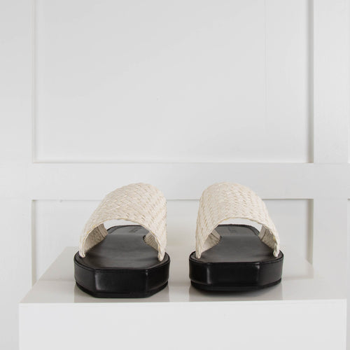 St Agni Jax  Flatform White Woven Leather Round Toe  Slides