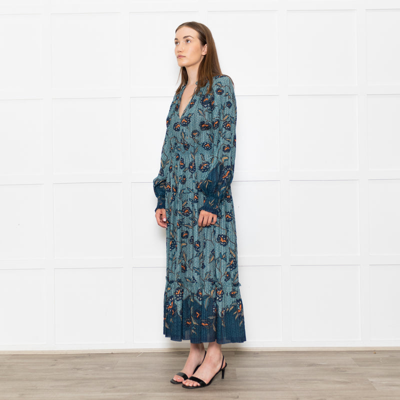 Ulla Johnson Teal Floral Patterned Maxi Dress