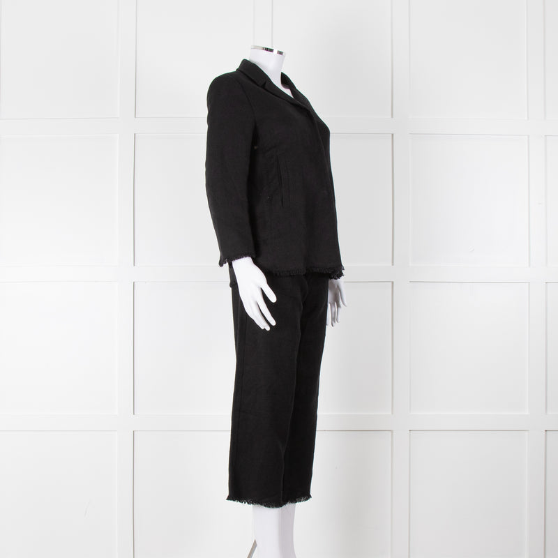 S Max Mara Black Linen Cotton Blend Frayed Edge Jacket