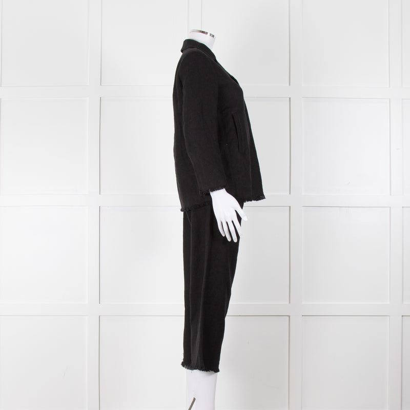 S Max Mara Black Linen Cotton Blend Frayed Edge Jacket