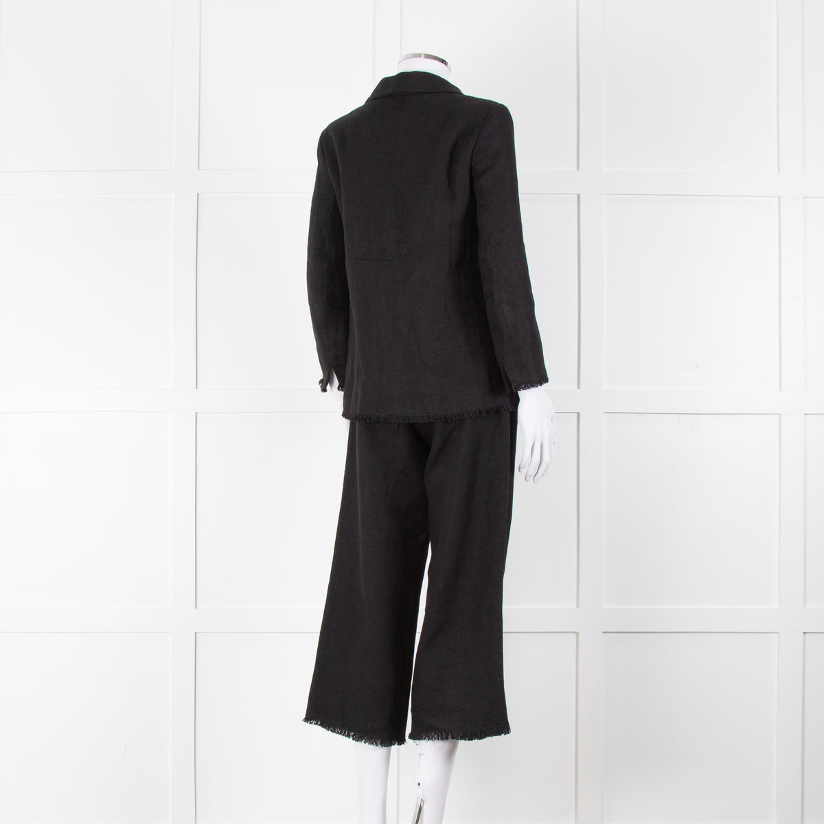 S Max Mara Black Linen Cotton Blend Frayed Edge Jacket