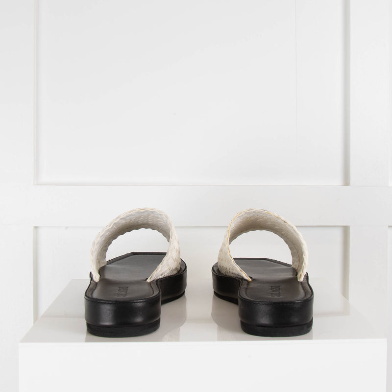 St Agni Jax  Flatform White Woven Leather Round Toe  Slides