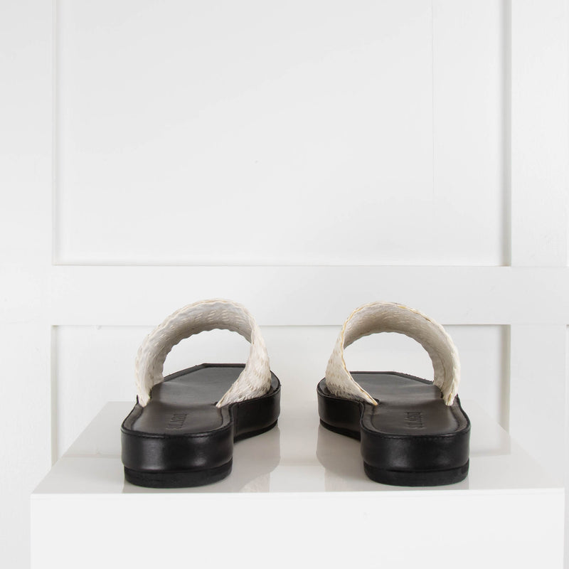 St Agni Jax  Flatform White Woven Leather Round Toe  Slides