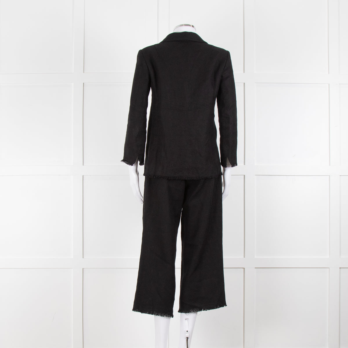S Max Mara Black Linen Cotton Blend Frayed Edge Jacket
