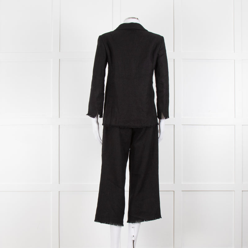 S Max Mara Black Linen Cotton Blend Frayed Edge Jacket