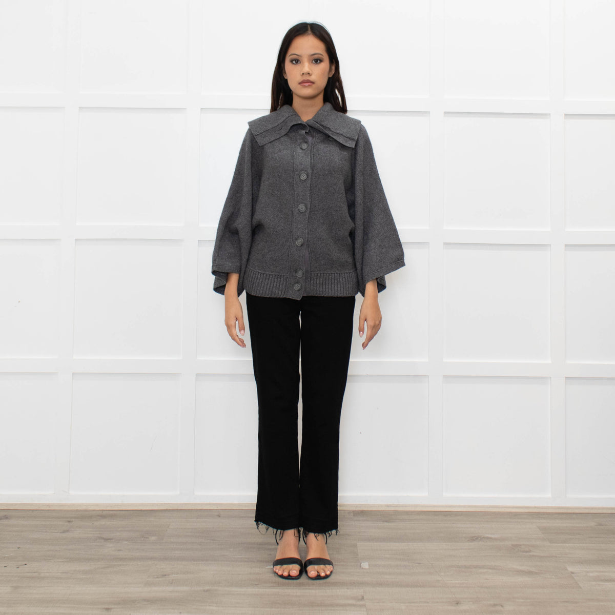 Joie Grey Cashmere/Wool Mix Funnel Neck Button Cardigan