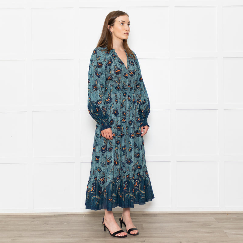 Ulla Johnson Teal Floral Patterned Maxi Dress