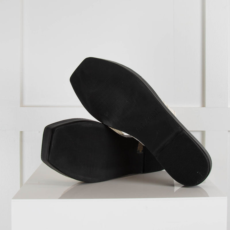 St Agni Jax  Flatform White Woven Leather Round Toe  Slides