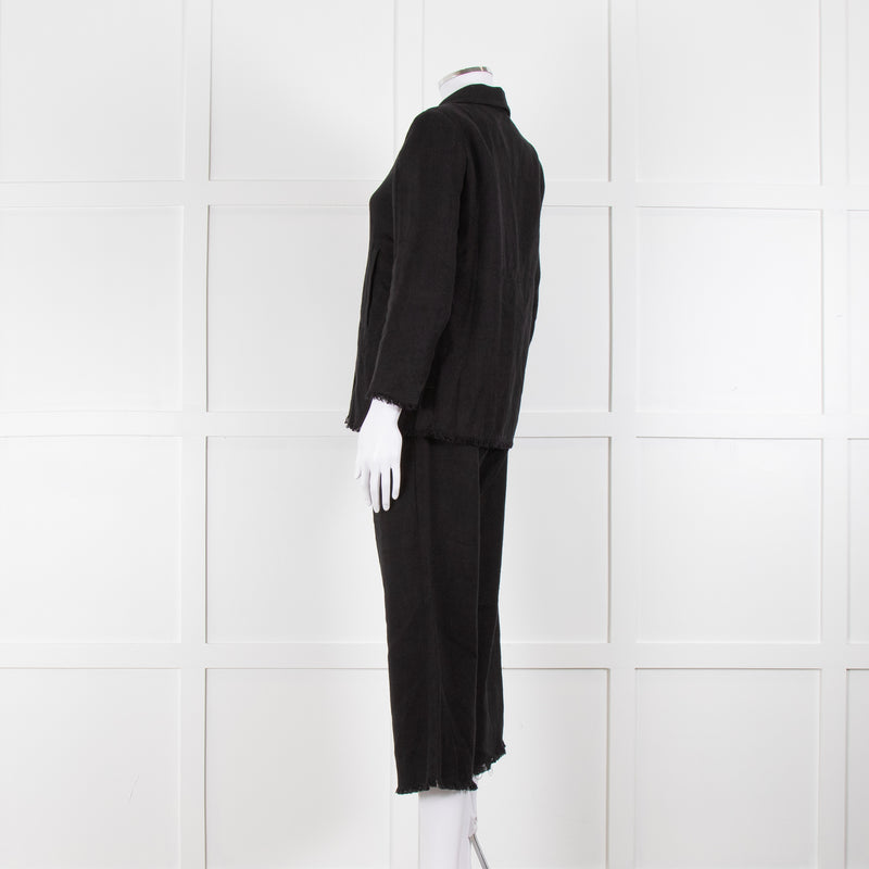 S Max Mara Black Linen Cotton Blend Frayed Edge Jacket