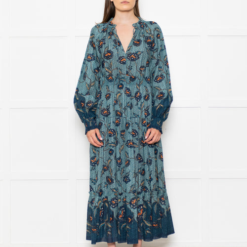 Ulla Johnson Teal Floral Patterned Maxi Dress